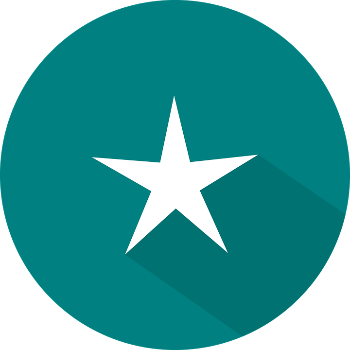 Teal circle with white star in the middle. (logo)